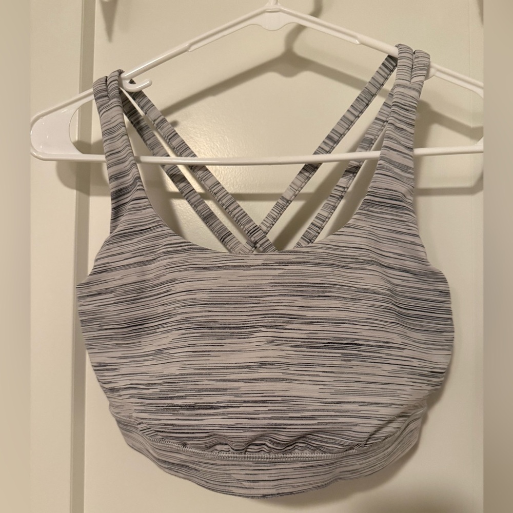 Lululemon White Gray Space Dye Energy Medium Support Athletic Sports Bra Size 8